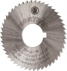 Controx - 1-1/2" Diam x 1/16" Blade Thickness x 1/2" Arbor Hole Diam, 48 Tooth Slitting and Slotting Saw - Arbor Connection, Right Hand, Uncoated, Cobalt, Concave Ground, Contains Keyway - Benchmark Tooling