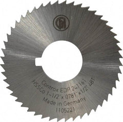 Controx - 1-1/2" Diam x 0.0781" Blade Thickness x 1/2" Arbor Hole Diam, 48 Tooth Slitting and Slotting Saw - Arbor Connection, Right Hand, Uncoated, Cobalt, Concave Ground, Contains Keyway - Benchmark Tooling