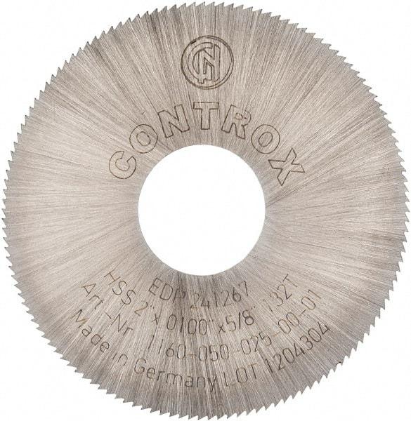 Controx - 2" Diam x 0.01" Blade Thickness x 5/8" Arbor Hole Diam, 132 Tooth Slitting and Slotting Saw - Arbor Connection, Right Hand, Uncoated, High Speed Steel, Concave Ground - Benchmark Tooling