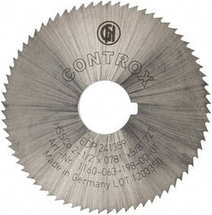 Controx - 2-1/2" Diam x 0.0781" Blade Thickness x 5/8" Arbor Hole Diam, 72 Tooth Slitting and Slotting Saw - Arbor Connection, Right Hand, Uncoated, Cobalt, Concave Ground, Contains Keyway - Benchmark Tooling