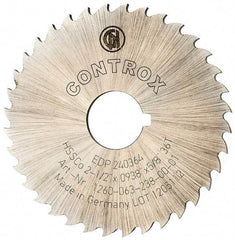 Controx - 2-1/2" Diam x 0.0938" Blade Thickness x 5/8" Arbor Hole Diam, 36 Tooth Slitting and Slotting Saw - Arbor Connection, Right Hand, Uncoated, Cobalt, 15° Rake, Concave Ground, Contains Keyway - Benchmark Tooling