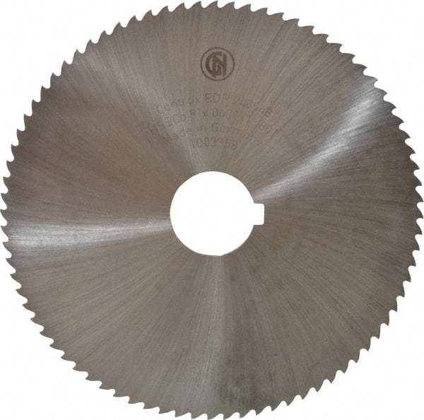 Controx - 5" Diam x 0.04" Blade Thickness x 1" Arbor Hole Diam, 80 Tooth Slitting and Slotting Saw - Arbor Connection, Right Hand, Uncoated, Cobalt, 15° Rake, Concave Ground, Contains Keyway - Benchmark Tooling