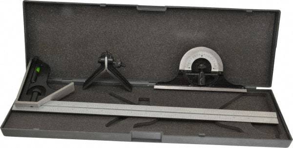 SPI - 4 Piece, 18" Combination Square Set - 1/16, 1/32, 1/64 & 1/8" (4R) Graduation, Hardened Steel Blade, Hardened Steel Center, Protractor & Square Head - Benchmark Tooling