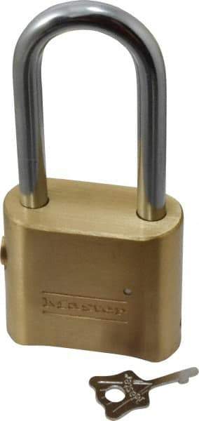 Master Lock - 2" Body Width, 2-1/8" Shackle Clearance, Solid Brass Combination Lock - 5/16" Shackle Diam, 1" Shackle Width, Control Key is Sold Separately - Benchmark Tooling