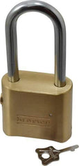 Master Lock - 2" Body Width, 2-1/8" Shackle Clearance, Solid Brass Combination Lock - 5/16" Shackle Diam, 1" Shackle Width, Control Key is Sold Separately - Benchmark Tooling