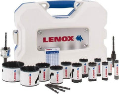 Lenox - 17 Piece, 5/8" to 3" Saw Diam, Contractor's Hole Saw Kit - Bi-Metal, Varied Toothing, Pilot Drill Model No. 4321, Includes 12 Hole Saws - Benchmark Tooling