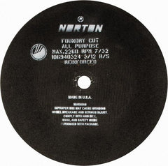 Norton - 24" Aluminum Oxide Cutoff Wheel - 7/32" Thick, 1-3/4" Arbor, 2,260 Max RPM, Use with Stationary Grinders - Benchmark Tooling