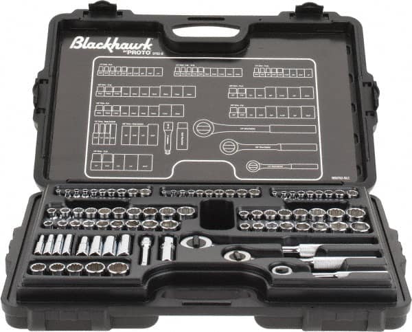 Blackhawk by Proto - 82 Piece 1/4" & 3/8" Drive Deep Well Socket Set - 6, 12 Points, 5/32" to 13/16" (4mm to 19mm) Range, Inch/Metric Measurement Standard - Benchmark Tooling