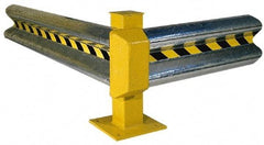 Vestil - 4' Long x 12" High, Gray with Black & Yellow Caution Tape Steel Straight Standard Guard Rail - 2 Rails Accommodated, 3-1/4" Deep, 30 Lb - Benchmark Tooling