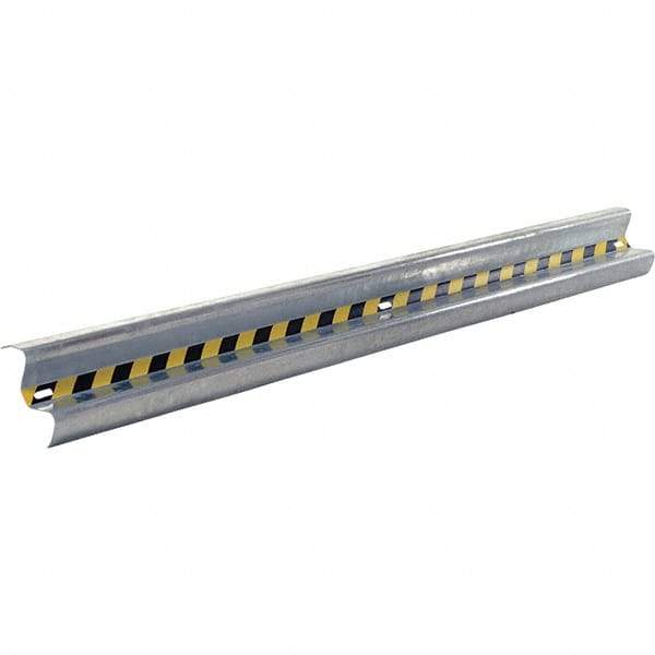 Vestil - 10' Long x 12" High, Gray with Black & Yellow Caution Tape Steel Straight Heavy Duty Guard Rail - 3 Rails Accommodated, 3-1/4" Deep, 76 Lb - Benchmark Tooling