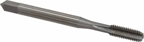 OSG - #10-32 UNF 2B 3 Flute Nitride Finish Vanadium High Speed Steel Straight Flute Machine Tap - Bottoming, Right Hand Thread, 2-3/8" OAL, 7/8" Thread Length, H3 Limit, Oversize - Exact Industrial Supply