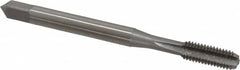 OSG - #10-32 UNF 2B 3 Flute Nitride Finish Vanadium High Speed Steel Straight Flute Machine Tap - Bottoming, Right Hand Thread, 2-3/8" OAL, 7/8" Thread Length, H3 Limit, Oversize - Exact Industrial Supply