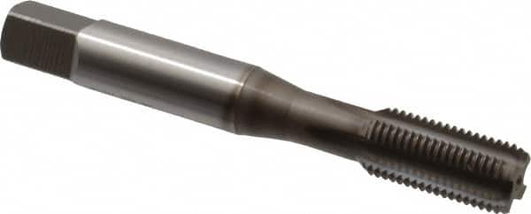 OSG - 3/8-24 UNF 3B 4 Flute Nitride Finish Vanadium High Speed Steel Straight Flute Machine Tap - Bottoming, Right Hand Thread, 2-15/16" OAL, 1-1/4" Thread Length, H3 Limit, Oversize - Exact Industrial Supply