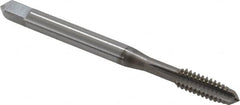 OSG - #10-24 UNC 2B/3B 3 Flute Nitride Finish Vanadium High Speed Steel Straight Flute Machine Tap - Plug, Right Hand Thread, 2-3/8" OAL, 7/8" Thread Length, H3 Limit, Oversize - Exact Industrial Supply