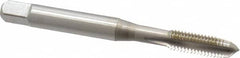 OSG - 1/4-28 UNF 3B 3 Flute Nitride Finish Vanadium High Speed Steel Straight Flute Machine Tap - Plug, Right Hand Thread, 2-1/2" OAL, 1" Thread Length, H3 Limit, Oversize - Exact Industrial Supply