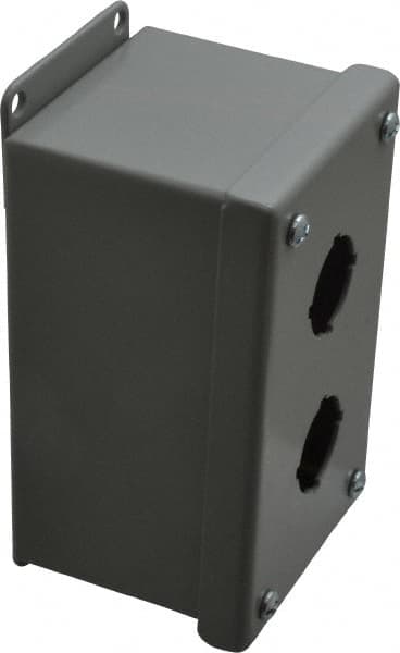 Cooper B-Line - 2 Hole, 1.203 Inch Hole Diameter, Steel Pushbutton Switch Enclosure - 5-3/4 Inch High x 3-1/4 Inch Wide x 3 Inch Deep, 12, 13 NEMA Rated - Benchmark Tooling