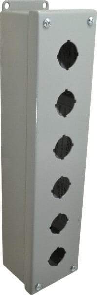 Cooper B-Line - 6 Hole, 1.203 Inch Hole Diameter, Steel Pushbutton Switch Enclosure - 14-3/4 Inch High x 3-1/4 Inch Wide x 2-3/4 Inch Deep, 12, 13 NEMA Rated - Benchmark Tooling