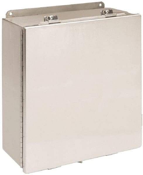 Cooper B-Line - Stainless Steel Standard Enclosure Hinge Flat Cover - NEMA 4, 12, 13, 3RX, 4X, 8" Wide x 10" High x 4" Deep, Corrosion Resistant, Dust-tight, Rainproof & Watertight - Benchmark Tooling