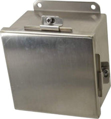 Cooper B-Line - Stainless Steel Standard Enclosure Hinge Flat Cover - NEMA 4, 12, 13, 3RX, 4X, 6" Wide x 6" High x 4" Deep, Corrosion Resistant, Dust-tight, Rainproof & Watertight - Benchmark Tooling