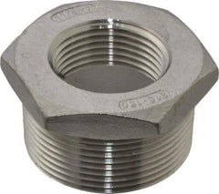 Merit Brass - 1-1/2 x 1" Grade 316 Stainless Steel Pipe Hex Bushing - MNPT x FNPT End Connections, 150 psi - Benchmark Tooling