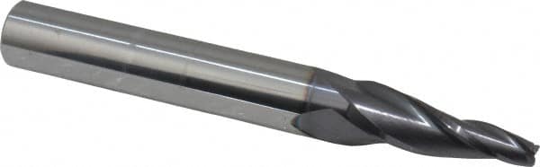 ProMax - 7° Taper Angle per Side, 3/16" Small End Diam, Solid Carbide 3 Flute Tapered Ball End Mill - AlTiN Finish, 4" OAL, 1/2" Shank Diam, Spiral Flute - Benchmark Tooling