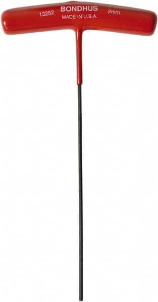 Bondhus - 2mm Hex, T-Handle Cushion Grip, Ball End Hex Key - 150mm OAL, Protanium High Torque Steel, Metric System of Measurement - Benchmark Tooling