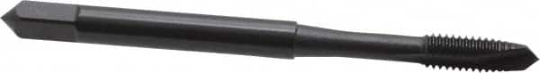 OSG - M4x0.70 Metric Coarse, 2 Flute, Oxide Finish, High Speed Steel Spiral Point Tap - Plug Chamfer, Right Hand Thread, 2-1/8" OAL, 3/4" Thread Length, 0.168" Shank Diam, 6H Class of Fit, Series 142 - Exact Industrial Supply