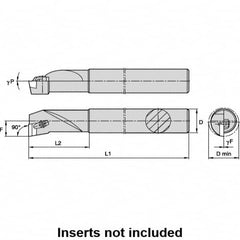 Kennametal - 6mm Min Bore Diam, 60mm OAL, 6mm Shank Diam, S-CBFP Indexable Boring Bar - 16mm Max Bore Depth, BP.. Insert, Clamp Holding Method - Benchmark Tooling