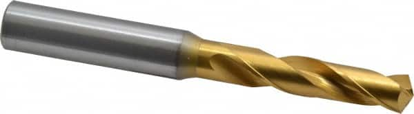 OSG - 25/64" 130° Spiral Flute Cobalt Screw Machine Drill Bit - TiN Finish, Right Hand Cut, 1-7/8" Flute Length, 3-31/32" OAL, Standard Point, Straight Shank - Benchmark Tooling