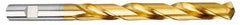 OSG - 23/32" 130° Cobalt Jobber Drill - TiN Finish, Right Hand Cut, Spiral Flute, Straight Shank, 9-9/32" OAL, Standard Point - Benchmark Tooling