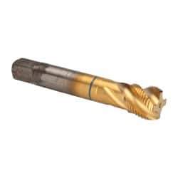 Guhring - 7/8-14 UNF 4 Flute 2B Modified Bottoming Spiral Flute Tap - Powdered Metal, TiN Finish, 4-11/16" OAL, Right Hand Flute, Right Hand Thread, Series 3911 - Benchmark Tooling