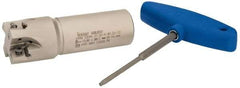 Iscar - 1-1/2" Cut Diam, 0.472" Max Depth of Cut, 1-1/4" Shank Diam, 4-1/4" OAL, Indexable Square Shoulder Helical End Mill - H490 AN.X 12 Inserts, Weldon Shank, 90° Lead Angle, Through Coolant, Series Helido - Benchmark Tooling