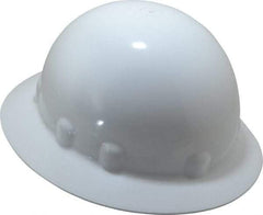 Fibre-Metal - ANSI Type I, Class E Rated, 8-Point, Ratchet Adjustment Hard Hat - One Size Fits Most, White, Full Brim - Benchmark Tooling