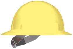 Fibre-Metal - ANSI Type I, Class E Rated, 8-Point, Ratchet Adjustment Hard Hat - Size 6-1/2 to 8, Yellow, Full Brim - Benchmark Tooling
