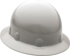 Fibre-Metal - ANSI Type I, Class E Rated, 8-Point, Ratchet Adjustment Hard Hat - One Size Fits Most, Gray, Full Brim - Benchmark Tooling