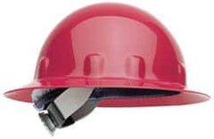 Fibre-Metal - ANSI Type I, Class E Rated, 8-Point, Ratchet Adjustment Hard Hat - Size 6-1/2 to 8, Red, Full Brim - Benchmark Tooling