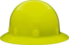 Fibre-Metal - ANSI Type I, Class E Rated, 8-Point, Ratchet Adjustment Hard Hat - Size 6-1/2 to 8, Hi-Viz Yellow, Full Brim - Benchmark Tooling