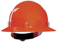 Fibre-Metal - ANSI Type I, Class E Rated, 8-Point, Ratchet Adjustment Hard Hat - One Size Fits Most, Hi-Viz Orange, Full Brim - Benchmark Tooling