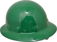 Fibre-Metal - ANSI Type I, Class E Rated, 8-Point, Ratchet Adjustment Hard Hat - Size 6-1/2 to 8, Green, Full Brim - Benchmark Tooling