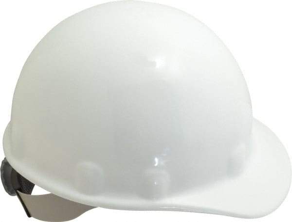 Fibre-Metal - ANSI Type I, Class E Rated, 8-Point, Ratchet Adjustment Hard Hat - Size 6-1/2 to 8, White, Standard Brim - Benchmark Tooling