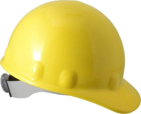 Fibre-Metal - ANSI Type I, Class E Rated, 8-Point, Ratchet Adjustment Hard Hat - Size 6-1/2 to 8, Yellow, Standard Brim - Benchmark Tooling