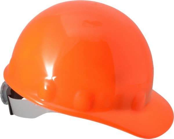 Fibre-Metal - ANSI Type I, Class E Rated, 8-Point, Ratchet Adjustment Hard Hat - One Size Fits Most, Hi-Viz Orange, Standard Brim - Benchmark Tooling