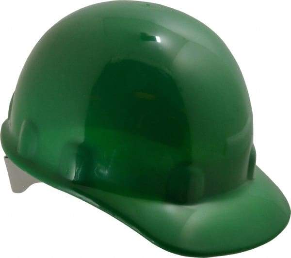 Fibre-Metal - ANSI Type I, Class E Rated, 8-Point, Ratchet Adjustment Hard Hat - Size 6-1/2 to 8, Green, Standard Brim - Benchmark Tooling