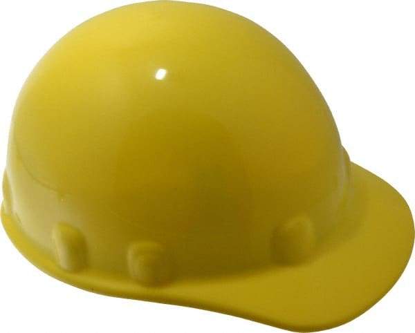 Fibre-Metal - ANSI Type I, Class E Rated, 8-Point, Ratchet Adjustment Hard Hat - Size 6-1/2 to 8, Yellow, Standard Brim - Benchmark Tooling