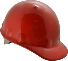 Fibre-Metal - ANSI Type I, Class E Rated, 8-Point, Ratchet Adjustment Hard Hat - Size 6-1/2 to 8, Red, Standard Brim - Benchmark Tooling