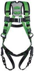 Miller - 400 Lb Capacity, Size Universal, Full Body Construction Safety Harness - Webbing, Mating Leg Strap, Mating Chest Strap, Black/Green - Benchmark Tooling