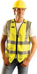 OccuNomix - Size 3XL High Visibility Yellow Solid Surveyor's Vest - 52 to 54" Chest, ANSI 107-2015, Zipper Closure, 3 Pockets, Polyester - Benchmark Tooling