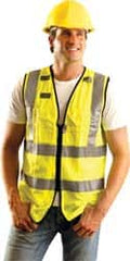 OccuNomix - Size 2XL High Visibility Yellow Solid Surveyor's Vest - 48 to 50" Chest, ANSI 107-2015, Zipper Closure, 3 Pockets, Polyester - Benchmark Tooling
