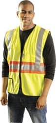 OccuNomix - Size L High Visibility Yellow Solid Expandable Vest - 40 to 42" Chest, ANSI 107-2015, Hook & Loop Closure, 1 Pocket, Polyester - Benchmark Tooling