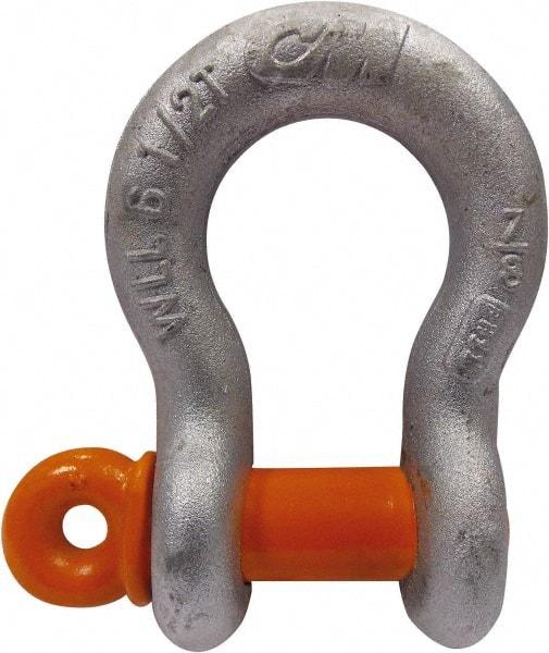 CM - 5/8" Nominal Chain Size, 3.25 Ton Carbon Steel Screw Anchor Shackle - 27/32" Diam, 3/4" Pin Diam, 1-1/16" Wide Inside Jaw, 1-1/2" Inside Width - Benchmark Tooling